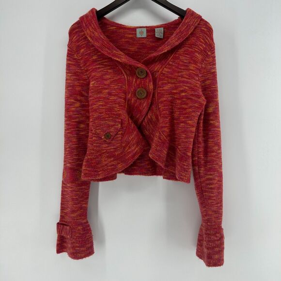 Anthropologie HWA Y2K Cropped Pink Ruffle Cardigan Women S Fairycore Bell Sleeve - Picture 1 of 10